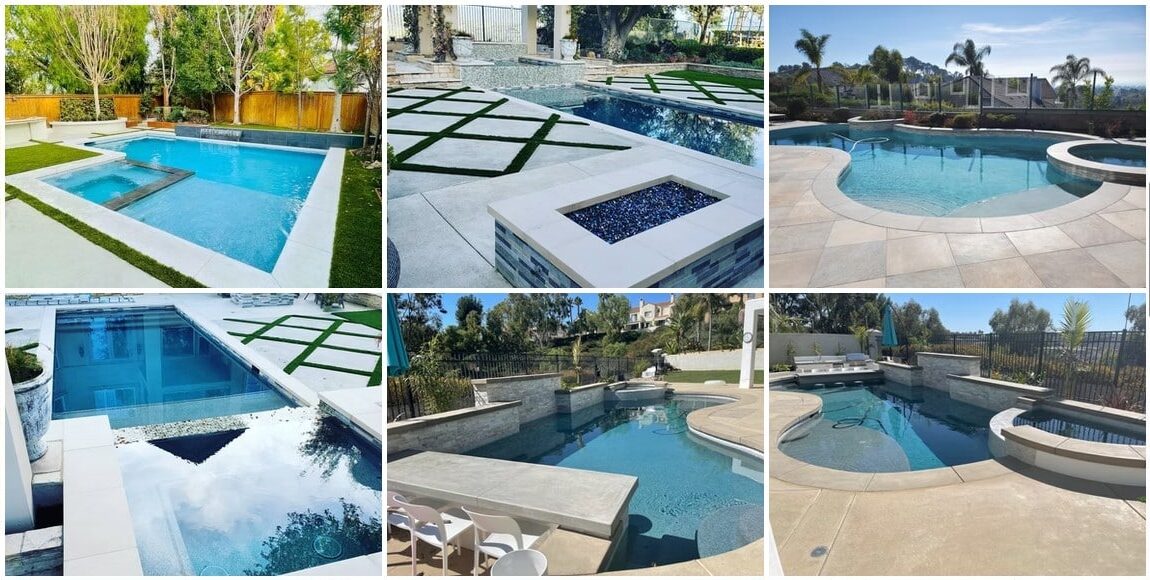 grid shot of 6 completed custom pools in Orange County